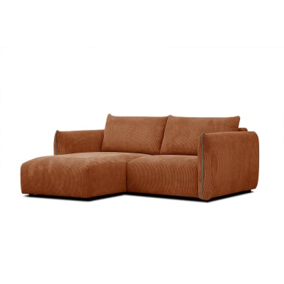 Canapé d'angle gauche 3 places tissu orange