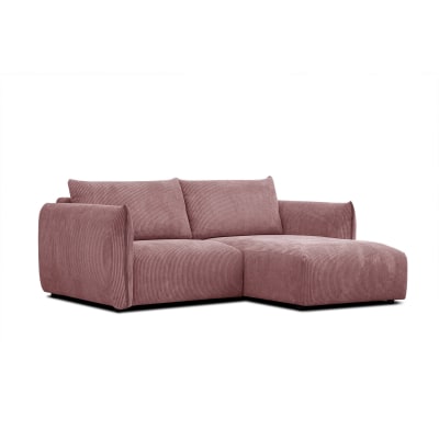 Canapé d'angle droit 3 places tissu  vieux rose
