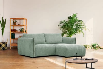 Canapé d'angle droit 3 places tissu vert menthe