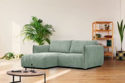 Canapé d'angle gauche 3 places tissu vert menthe