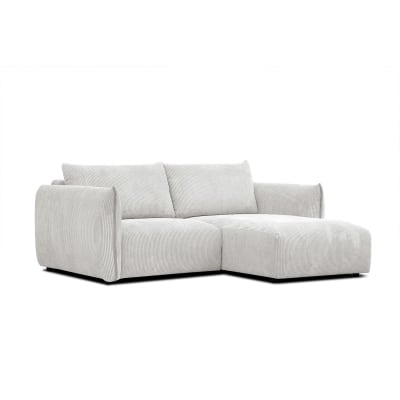 Canapé d'angle droit 3 places tissu blanc perle