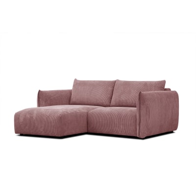 Canapé d'angle gauche 3 places tissu vieux rose