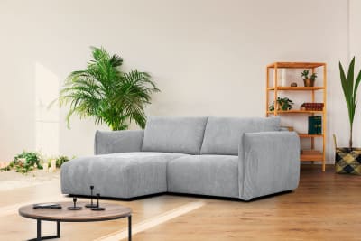 Canapé d'angle gauche 3 places tissu gris clair