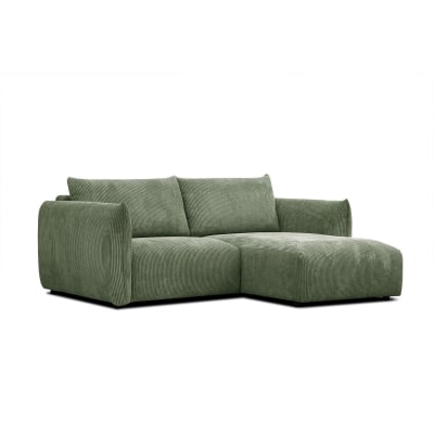 Canapé d'angle droit 3 places tissu vert olive