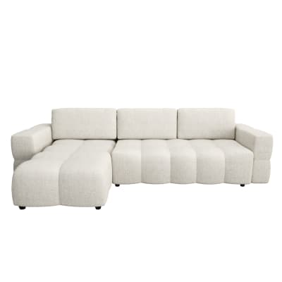Canapé d'angle gauche convertible 5 places en tissu bouclette crème