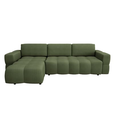 Canapé d'angle gauche convertible 5 places en tissu tramé vert olive