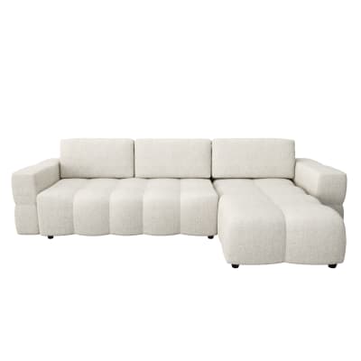 Canapé d'angle droit convertible 5 places en tissu bouclette crème