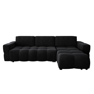 Canapé d'angle droit convertible 5 places en velours anthracite foncé