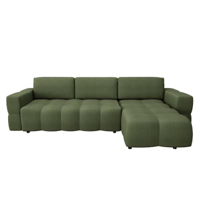 Canapé d'angle droit convertible 5 places en tissu tramé vert olive