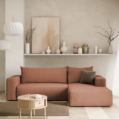 Canapé d'angle convertible droite bois de pin cuivre