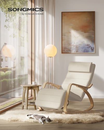 Fauteuil à bascule avec repose-pieds réglable blanc et beige