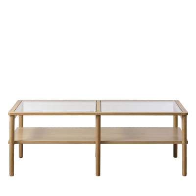 Table basse en verre trempé et bois 120x60cm - bois clair