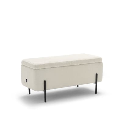 Banc coffre en tissu bouclette et métal l100cm - blanc