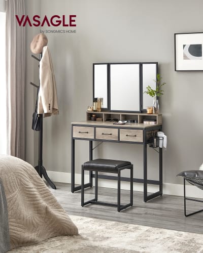 Table de maquillage avec miroir pliant en 3 parties support
