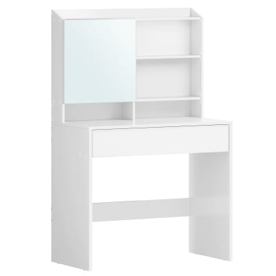 Coiffeuse moderne avec miroir de maquillage à tiroir étagères blanc