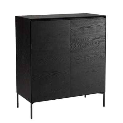 Buffet noir 2 portes 3 étagères pieds métal noir