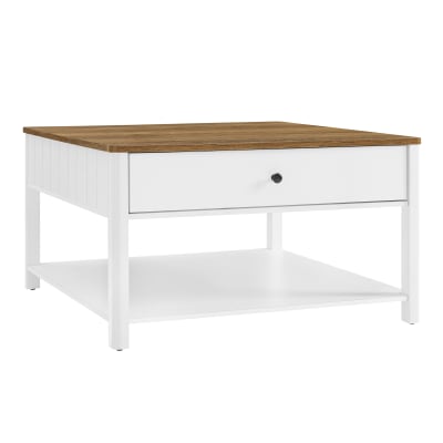 Table basse en bois avec 2 tiroirs 80 x 80 x 45 cm blanc et noyer