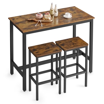 Lot table et chaises de bar haute avec 2 tabourets marron