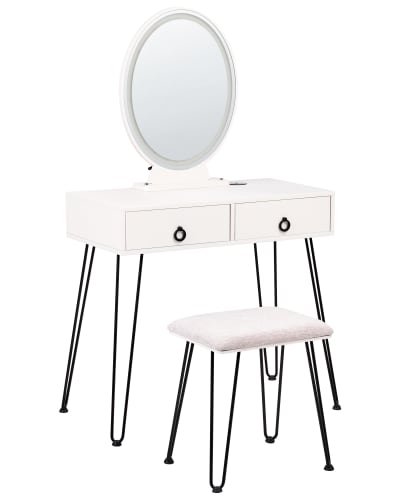 Coiffeuse avec miroir et tabouret led blanc