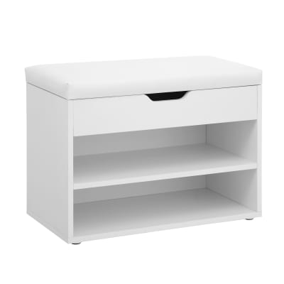 Banc à chaussures à 2 niveaux avec assise pliable rembourrée blanc