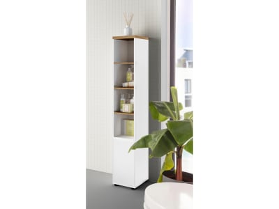 Armoire avec 1 porte et 3 étagères en effet chêne et blanc