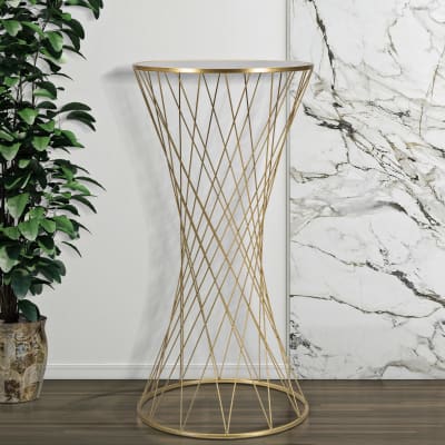 Table ronde en métal doré avec plateau miroir ø 50x100  cm