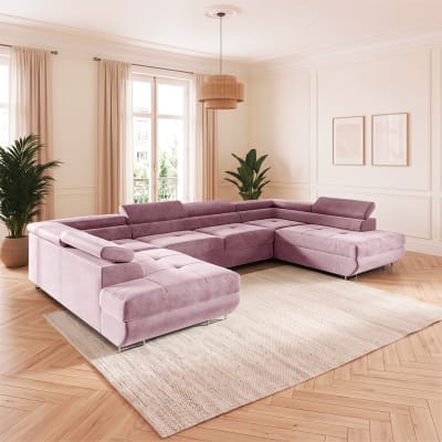 Canapé en u 5 places convertible tissu rose