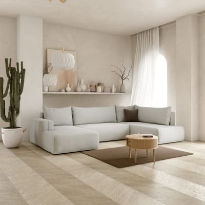Canapé u 5 places convertible coffre bois de pin gris