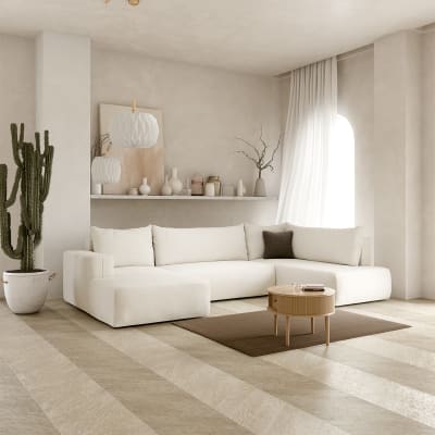 Canapé u 5 places convertible coffre bois de pin blanc