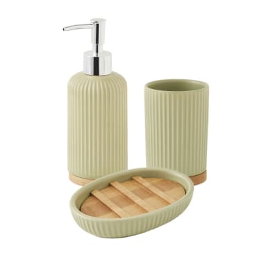 Set salle de bain strié 3 pièces céramique bambou