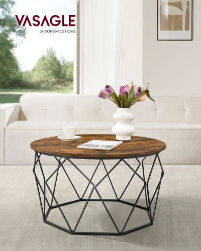 Table basse ronde meuble de salon cadre en acier marron et noir