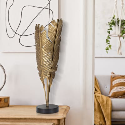 Lampe de table en métal doré avec feuilles ø cm 26x65