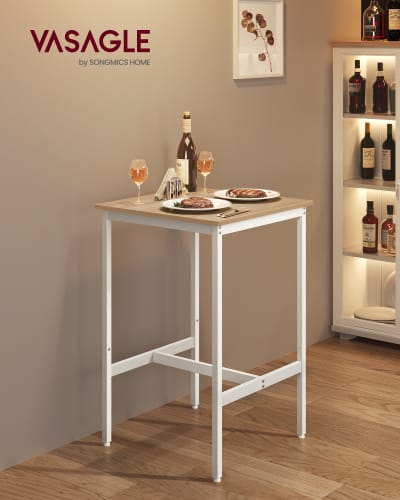 Table haute de bar carrée cadre en acier 60 x 60 x 92 cm doré et blanc