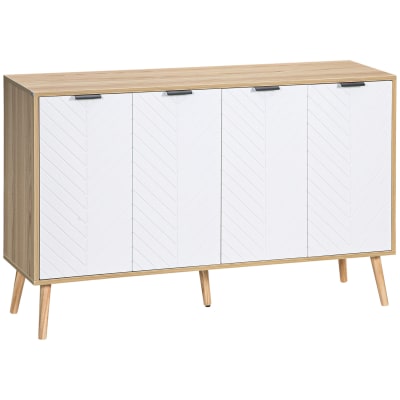 Buffet design scandinave 4 portes motif chevrons 2 étagères blanc bois