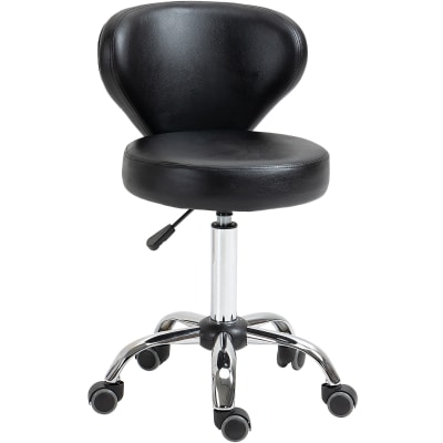 Tabouret de massage réglable pivotant avec dossier métal chromé noir