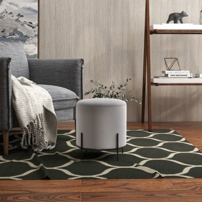 Tabouret rond style contemporain acier noir velours gris clair