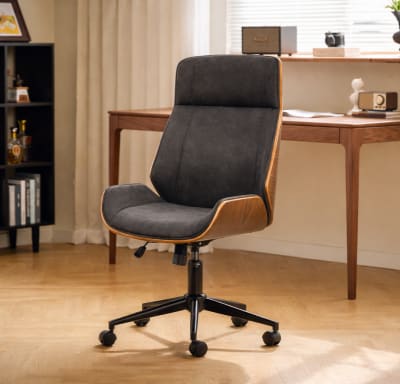 Chaise de bureau en bois et simili noir