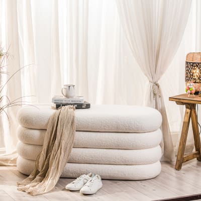 Banc coffre avec rangement en bouclettes blanches
