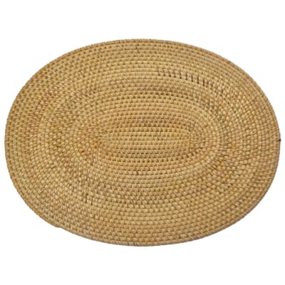 Pack de 4 sets de table ovales et sous-verres en rotin beige 40x30cm