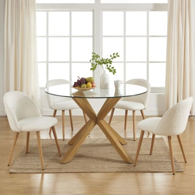 Table à manger ronde verre et effet bois et chêne 120cm