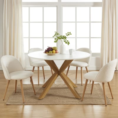 Table à manger ronde blanc et effet bois et chêne 120cm