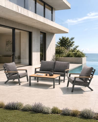Salon de jardin 5 pl en alu et plateau composéite