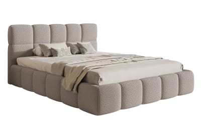 Lit double avec tête de lit 180x200 en bouclette gris clair