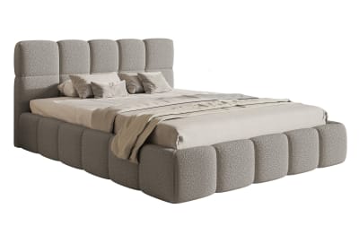 Lit double avec tête de lit 160x200 cm en bouclette gris