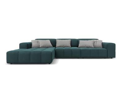 Canapé d'angle gauche 4 places en tissu velours pétrole