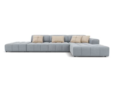 Canapé d'angle droit 5 places en tissu velours bleu clair