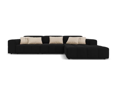 Canapé d'angle droit 4 places en tissu velours noir