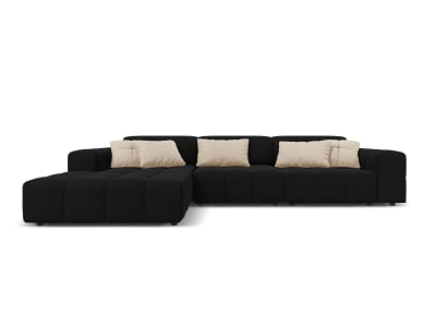 Canapé d'angle gauche 4 places en tissu velours noir