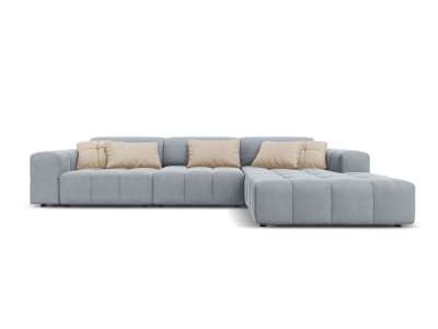 Canapé d'angle droit 4 places en tissu velours bleu clair
