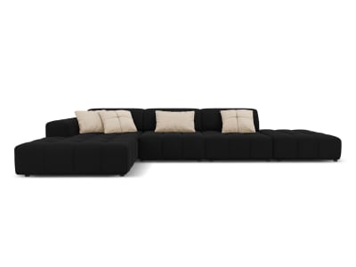 Canapé d'angle gauche 5 places en tissu velours noir